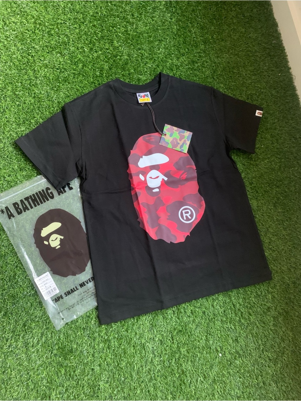 Black Red Camo Bape Tee - L